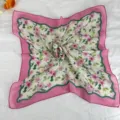Floral print square silk scarf for women, stylish neckerchief for spring and autumn wear. - LM58 - Chinese Rose Pink
