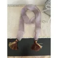 Spring summer thin ribbon scarf with tassels, vintage forest style chic neck accessory for women. - Purple