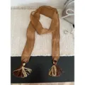 Spring summer retro long tassel scarf elegant brown neck ribbon versatile women accessory - Brown