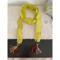 Vintage forest style long ribbon scarf with tassel, lightweight spring summer neck accessory. - Yellow