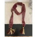 Vintage thin long scarf ribbon with tassel, elegant retro neck accessory for women spring. - Burgundy