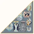Stylish silk feel twill large triangle scarf with animal lantern print for women fashion. - Paper Lantern / Gray
