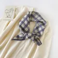 Korean style plaid neckerchief small square scarf for women spring summer decorative wrap. - 68x68cm / Minimalist Grid Pattern Cream White