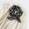 Black and white plaid skinny scarf with chic brown lace edge for women spring daily wear. - 68x68cm / Minimalist Grid Pattern Black