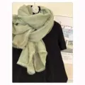 Winter green lace scarf for women, elegant solid color warm autumn shawl daily wear. - Solid Color Scalloped Edge Light Green