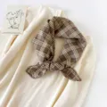 Chic brown plaid small square scarf, Korean style thin cotton neckerchief for women spring summer. - 68x68cm / Minimalist Grid Pattern Coffee