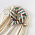 Korean style colorful striped cotton square scarf, lightweight versatile kerchief accessory for women. - 68x68cm / Rainbow Stripes Yellow Edge