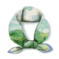 Classic Van Gogh oil painting style small square silk scarf hair band neck scarf detail - Green Wheat Field