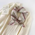 Korean style striped cotton square scarf detail shot, perfect for spring and summer accessorizing. - 68x68cm / Bohemian Stripes - Pink Beige