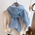 Korean style blue crinkled lace scarf, lightweight warm fashion neck accessory for women. - Solid Color Scalloped Edge Sky Blue