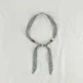 Vintage floral fabric ribbon necklace with wooden beads, exquisite detailed fashion accessory. - Broken Floral Bean Green