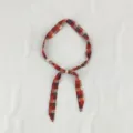 Vintage plaid fabric scarf necklace with wooden beads, elegant retro style accessory for daily wear. - Plaid Orange Red