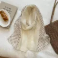 Retro Korean style polka dot lightweight silk scarf, beige versatile layering fashion shawl. - WR Patchwork Polka Dots in Beige