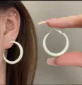 Minimalist white hoop earrings, elegant and versatile daily wear accessory for women and girls. - Plain White