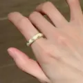 Chic cream enamel gold flower ring, elegant minimalist stackable fashion jewelry for women. - Enamel Micro-set Rings