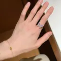 Elegant micro-set purple butterfly ring, vintage gold-tone fashion stackable knuckle jewelry. - Large Purple Butterfly Ring