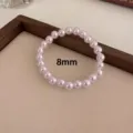 Brazalete de perlas rosadas estilo francés elegante joyería elástica de moda mujer. - 8mm / Rosa