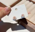 Encantadores pendientes de botón con flor de rosa dulce estética joyería de oreja - Rosas rosa palo