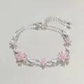 Silver zircon four leaf clover bracelet sparkling crystal floral charm jewelry for women new - Cherry Blossom Bracelet