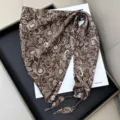 Brown paisley silk satin triangle scarf elegant soft neckerchief stylish hair band wrap - Geometric Blue / Coffee