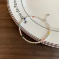 Pulsera de cuentas plateadas con detalles de colores, elegante cadena de muñeca para mujer - Pulsera de cuentas de colores y aro sencillo