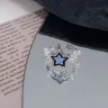 Anillo abierto de plata estilo coreano con estrella azul, diamantes de imitación y perlas - Anillos de la imagen principal