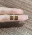 Retro brown rectangular enamel earrings with gold trim, chic vintage studs for women. - Milk Coffee Geometric C-Shaped Stud Earrings