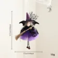 Halloween witch hanging decoration detail view, fabric doll with broom and purple dress. - Purple Broom Witch
