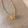 Sweet candy color beaded necklace with yellow butterfly pendant, cute girlish clavicle jewelry. - Yellow Butterfly