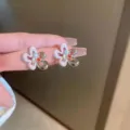 Chic pink enamel flower stud earrings with crystal, elegant korean style fashion jewelry - Flower Zirconia Stud Earrings