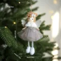 Christmas tree hanging angel doll detail view, cute girl plush ornament with sparkly wings. - Gray