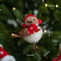 Christmas plush bird ornament with red knit hat and scarf, perfect holiday tree decor. - Bird Style E