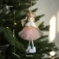 Christmas angel doll hanging ornament detail, glitter wings, pink tulle dress decor. - Pink