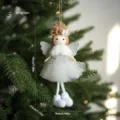 Christmas angel doll pendant with sequin wings and fluffy skirt tree hanging decoration - White