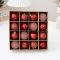 Set van 16 Rode Kerstballen Glitter Mat Kerstboom Decoratie Huis Feest Sfeer - 16 Stuks/Verpakking / Rood