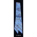 Elegante sciarpa twilly in seta blu con stampa leopardata e stelle per donna. - PDXJ stelle e leopardo - blu
