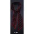 Primo piano di un elegante foulard twilly nero con pois rossi e un bordo rosso brillante. - PDXJ-Pois divertenti rosso