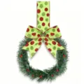 Mini Weihnachts-Kranz Detailansicht mit Pünktchen Schleife und roten Beeren für Feiertagsdeko. - 4 Stück/Packung / Strohrattan mit roten Beeren (Grünes Band)