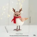 Christmas plush bird decoration with reindeer antlers and red scarf, cute holiday tree hanging decor. - Red Bird Antlers