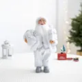 Weisser Weihnachtsmann Figur 30cm stehende Puppe Weihnachtsfeier Heimtextilien Geschenke - Weiß mit Geschenktüte 30cm