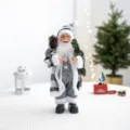 Figurine Père Noël debout 30cm avec manteau à carreaux, décoration de fête de Noël - Plaid Noir et Blanc 30cm