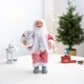 Poupée Père Noël Rose 30cm Figurine Debout de Noël Décoration de Fête Ornement de Maison - Rose avec Lanterne 30cm