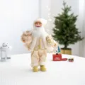Figurine Père Noël debout décoration avec sac cadeau, présentoir de table festif des fêtes. - Or avec Sac Cadeau 30cm