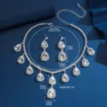 Set di collana e orecchini a goccia in strass di lusso per donne, gioielli da sposa eleganti. - Argento