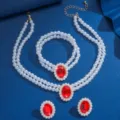 Elegante set di gioielli vintage collana bracciale e orecchini con perle e cristalli rossi - Rosso (80843403)