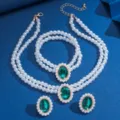 Elegante collana perle finte cristallo verde bracciale orecchini set di gioielli da donna - Verde (80843406)