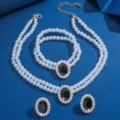 Elegante set di gioielli in perle sintetiche con collana doppio braccialetto e orecchini abbinati. - Nero (80843411)