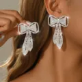 Eleganti orecchini con fiocco e strass, lunghi pendenti in cristallo scintillante. - Stile Fiocco Premium Pieno Strass (MS432-1)