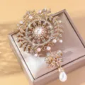 Exquisite rhinestone pearl alloy brooch featuring bow drop design and sparkling crystal details. - Gold Style (80404502)
