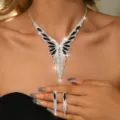 Elegante set collana e orecchini con nappe di strass da donna gioielli per festa nuziale. - Set da Due Pezzi (80848611) / Nero
